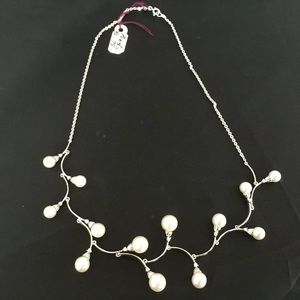 Pearl and Silver Necklace 16 in CZ New Old Stock